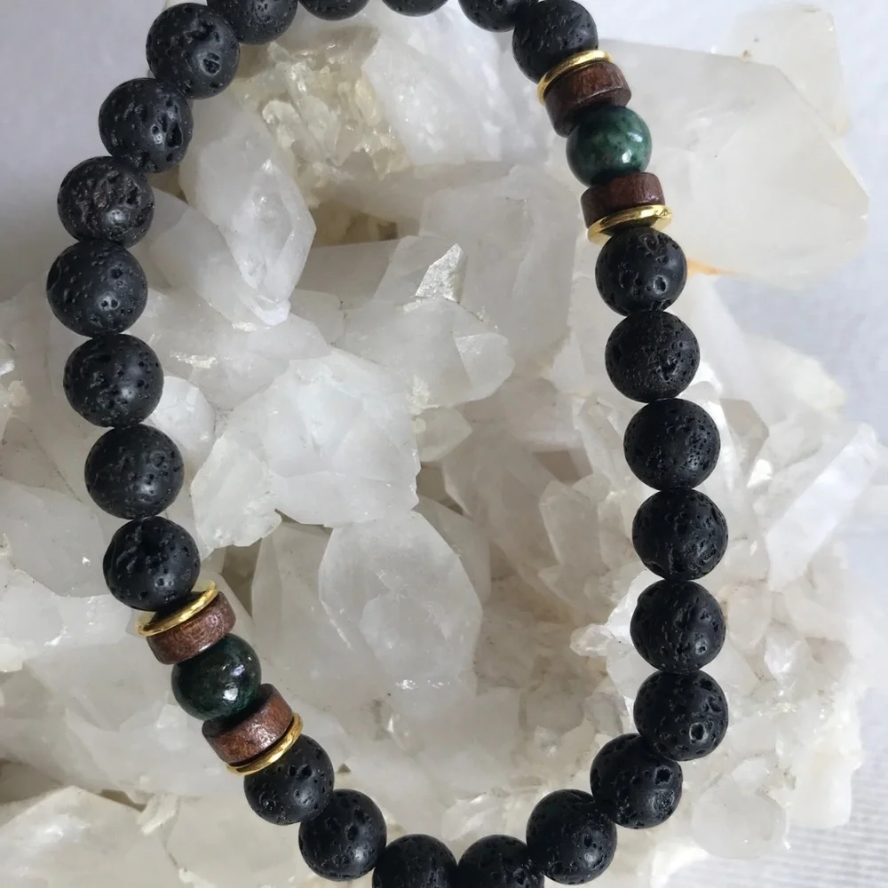 Arrived! Lava rock and labradorite/pyrite bracelet